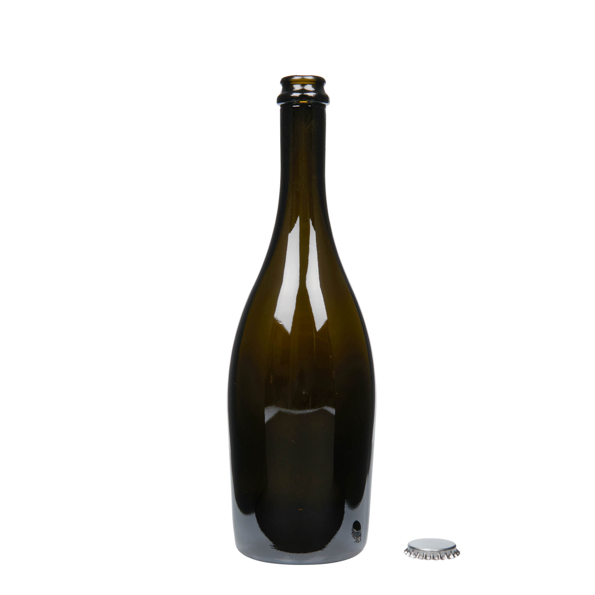 750 ml sparkling wine bottle 'Carmen', glass, antique green, opening: crown cap 750 ml sparkling wine bottle 'Carmen', glass, antique green, opening: crown cap
