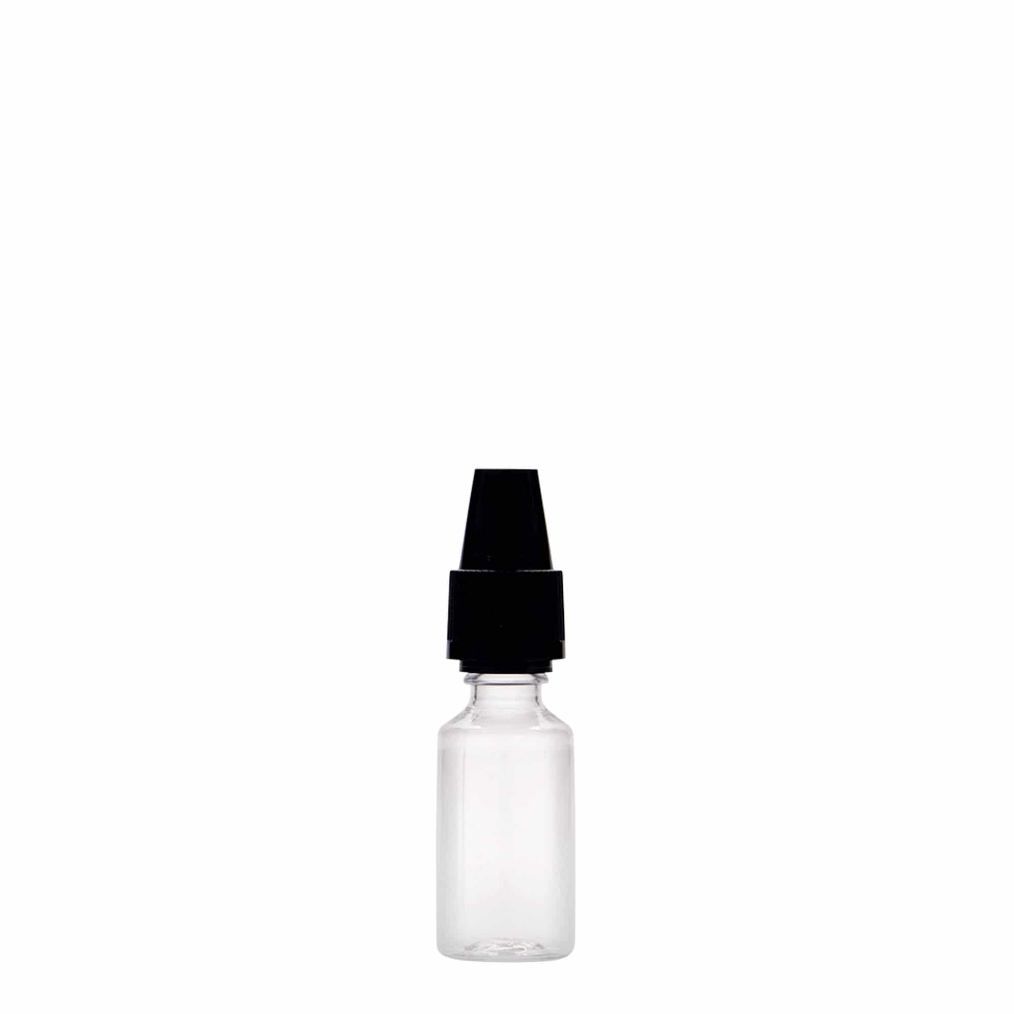 10 ml PET bottle ‘E-Liquid’ with quality and child safety, plastic, opening: screw cap