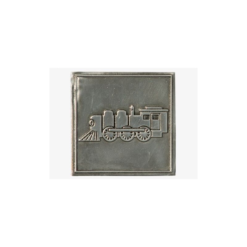 Pewter tag 'Locomotive', square, metal, silver