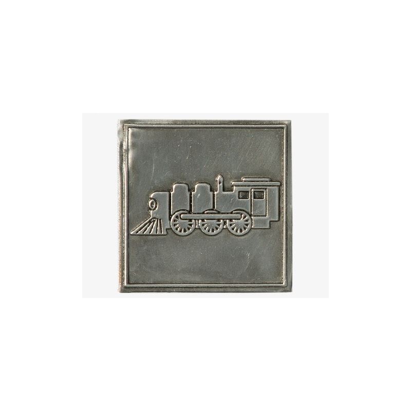 Tin label 'Locomotive', square, metal, silver Tin label 'Locomotive', square, metal, silver