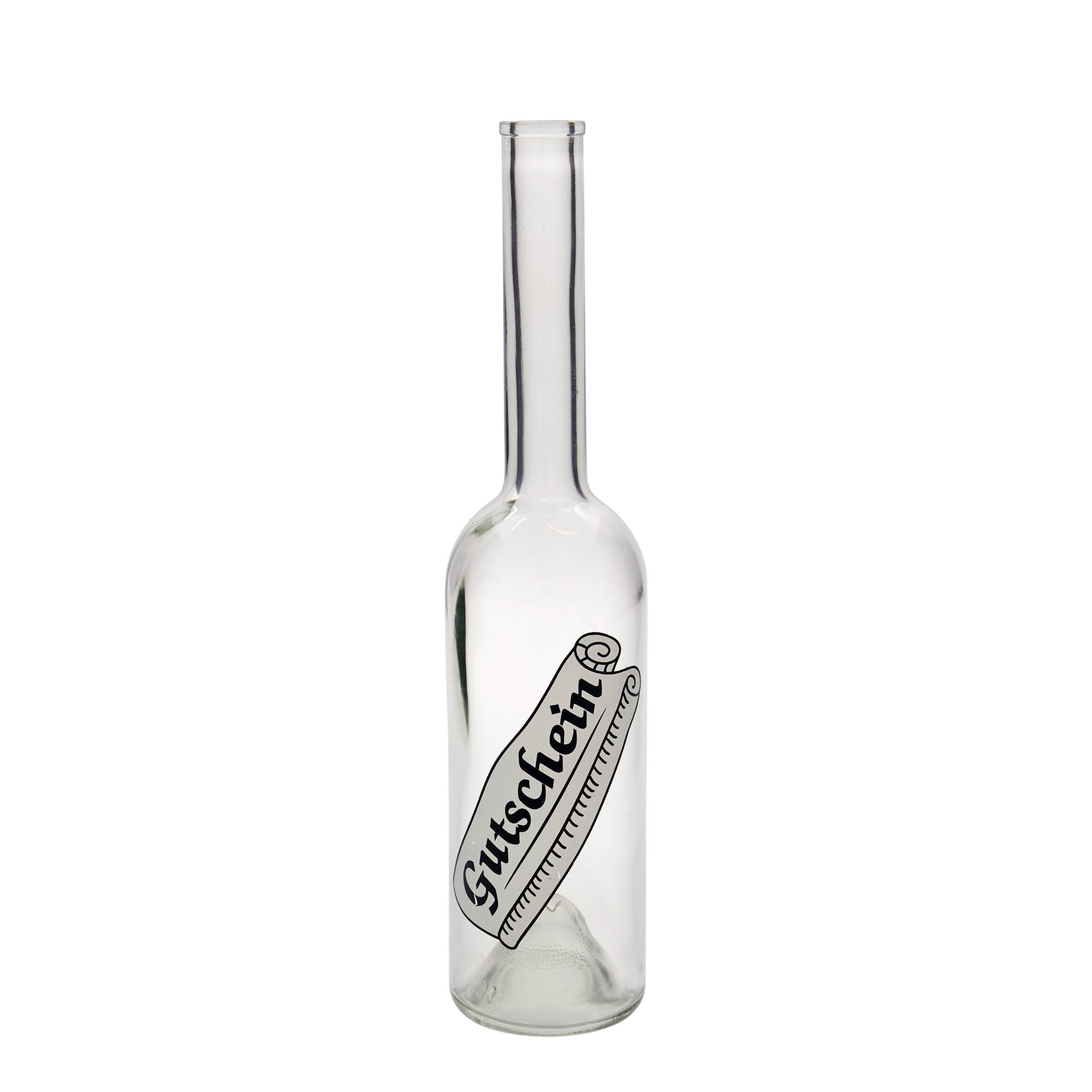 500 ml glass bottle ‘Opera’, design: voucher, opening: cork