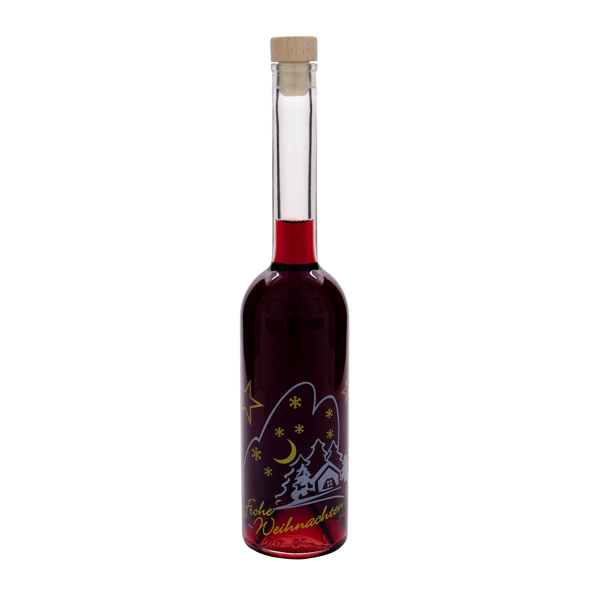 500 ml glass bottle 'Opera', print: Christmas landscape, closure: cork