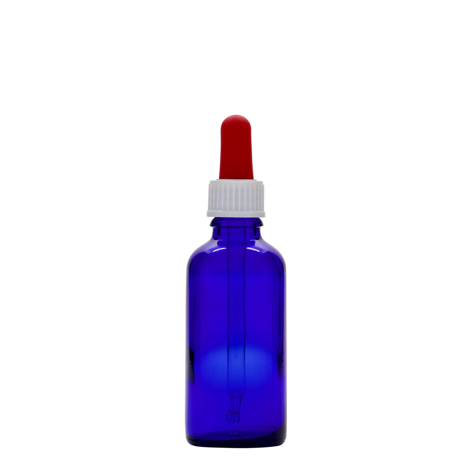50 ml medicine pipette bottle, glass, royal blue/red, closure: DIN 18 50 ml medicine pipette bottle, glass, royal blue/red, closure: DIN 18