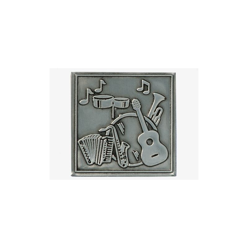 Tin label 'Music', square, metal, silver