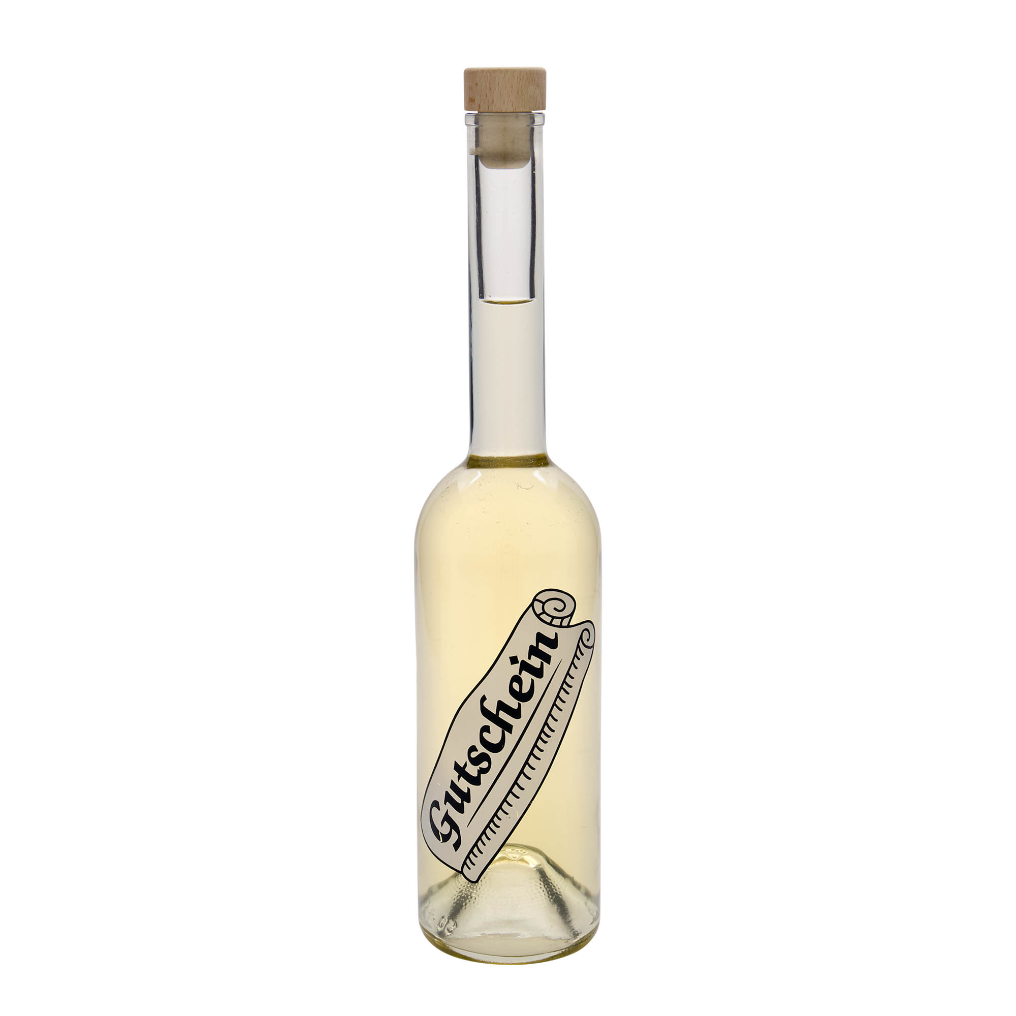 500 ml glass bottle 'Opera', design: voucher, opening: cork