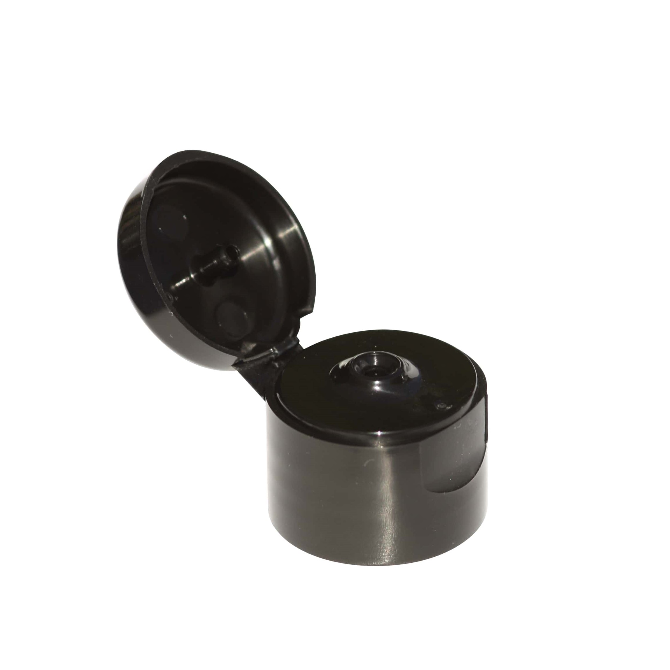 Screw cap with hinged flap, PP plastic, black, for opening: 20/410 Screw cap with hinged flap, PP plastic, black, for opening: 20/410