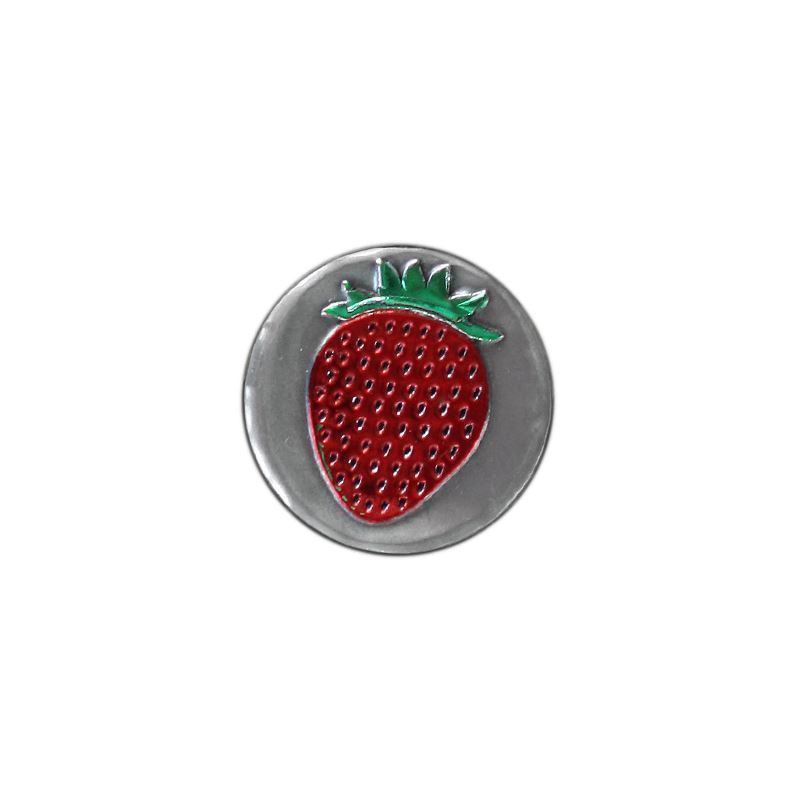 Tin label 'Strawberry', round, metal, silver