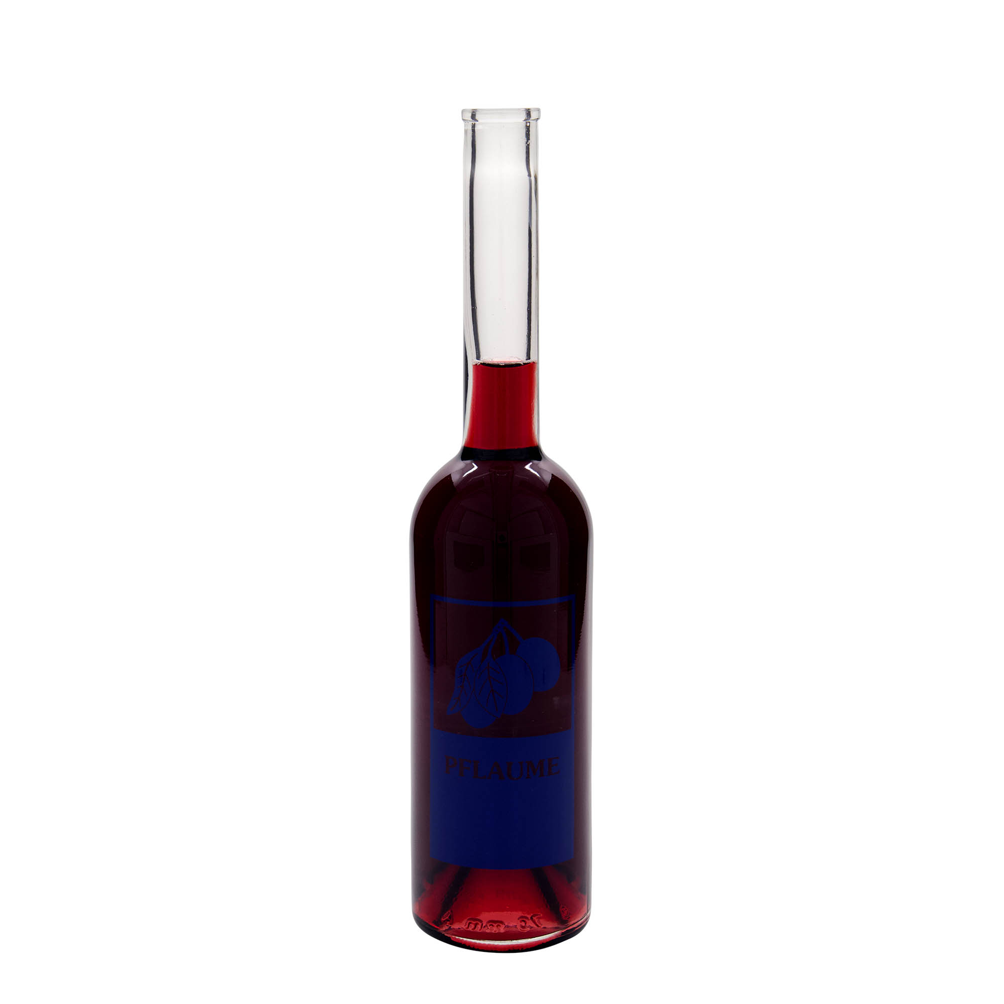 500 ml glass bottle 'Opera', motif: plum, opening: cork