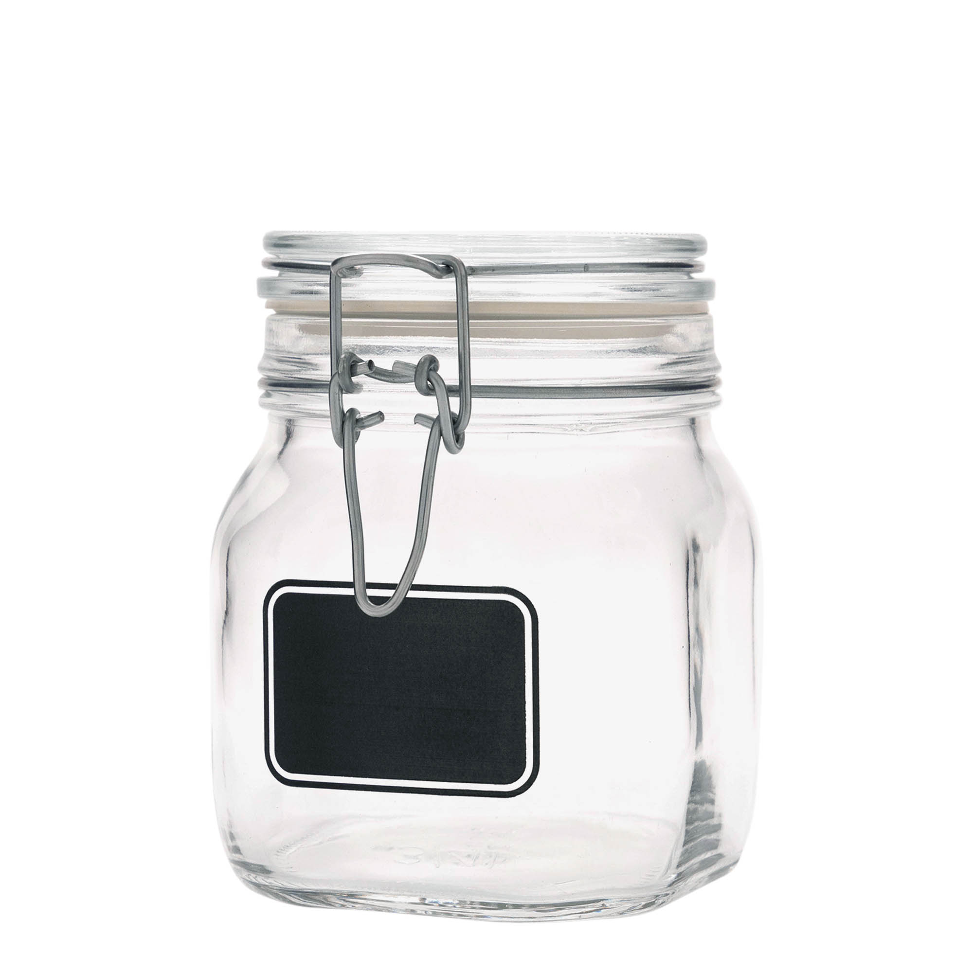 750 ml wire bail jar 'Fido', design: label area, square, opening: wire bail closure