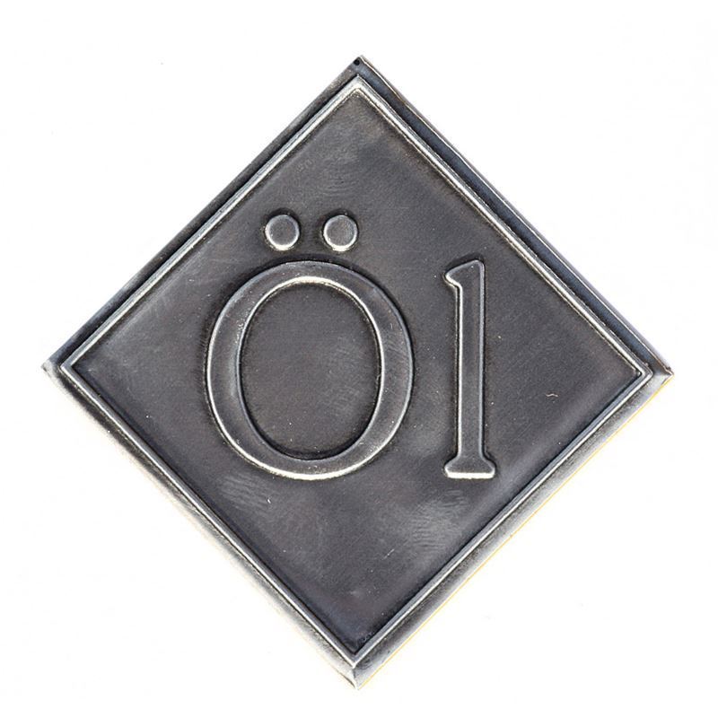 Tin label 'Oil', square, metal, silver Tin label 'Oil', square, metal, silver