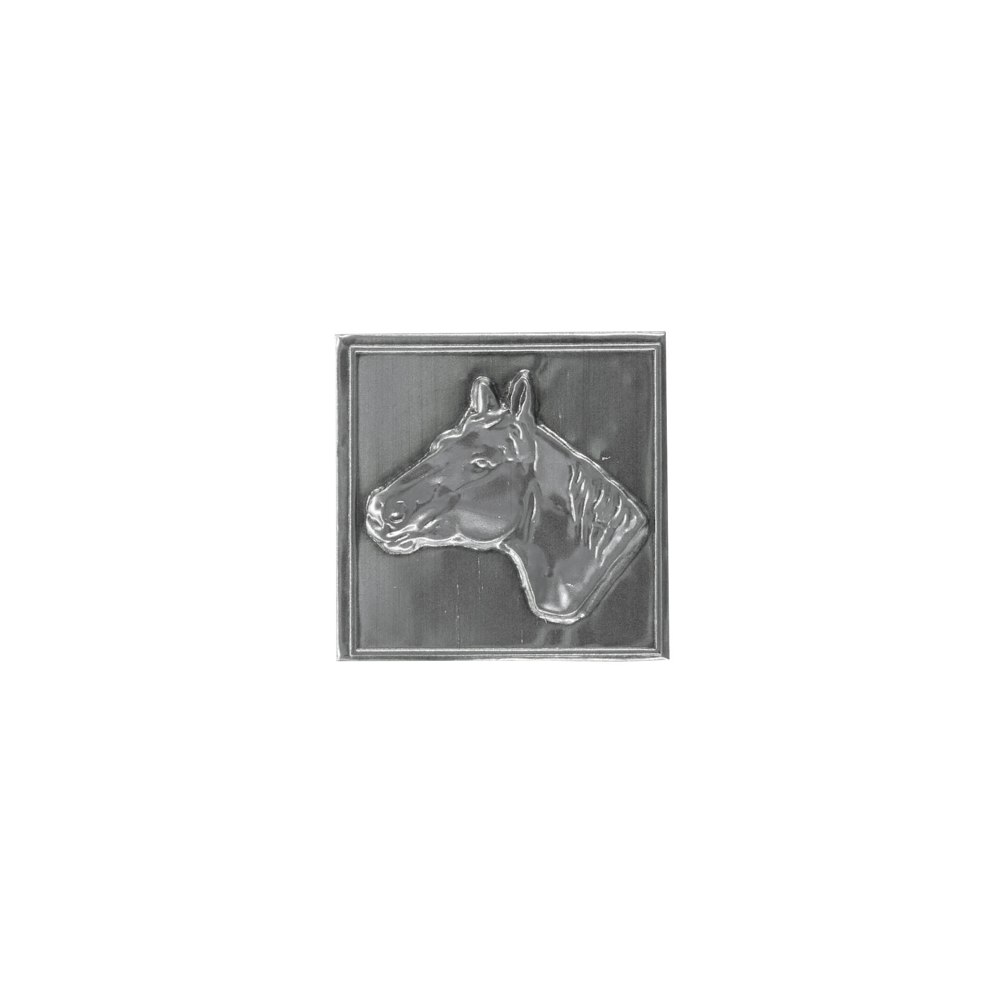Tin label 'Horse', square, metal, silver