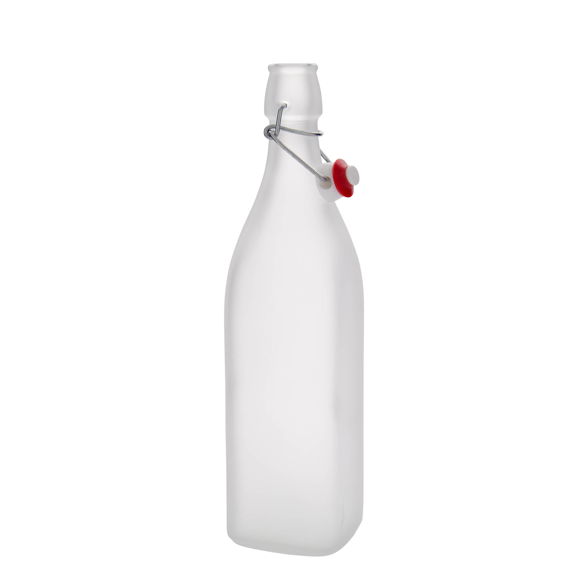 1,000 ml glass bottle 'Swing, square, frosted, opening: swing top closure'