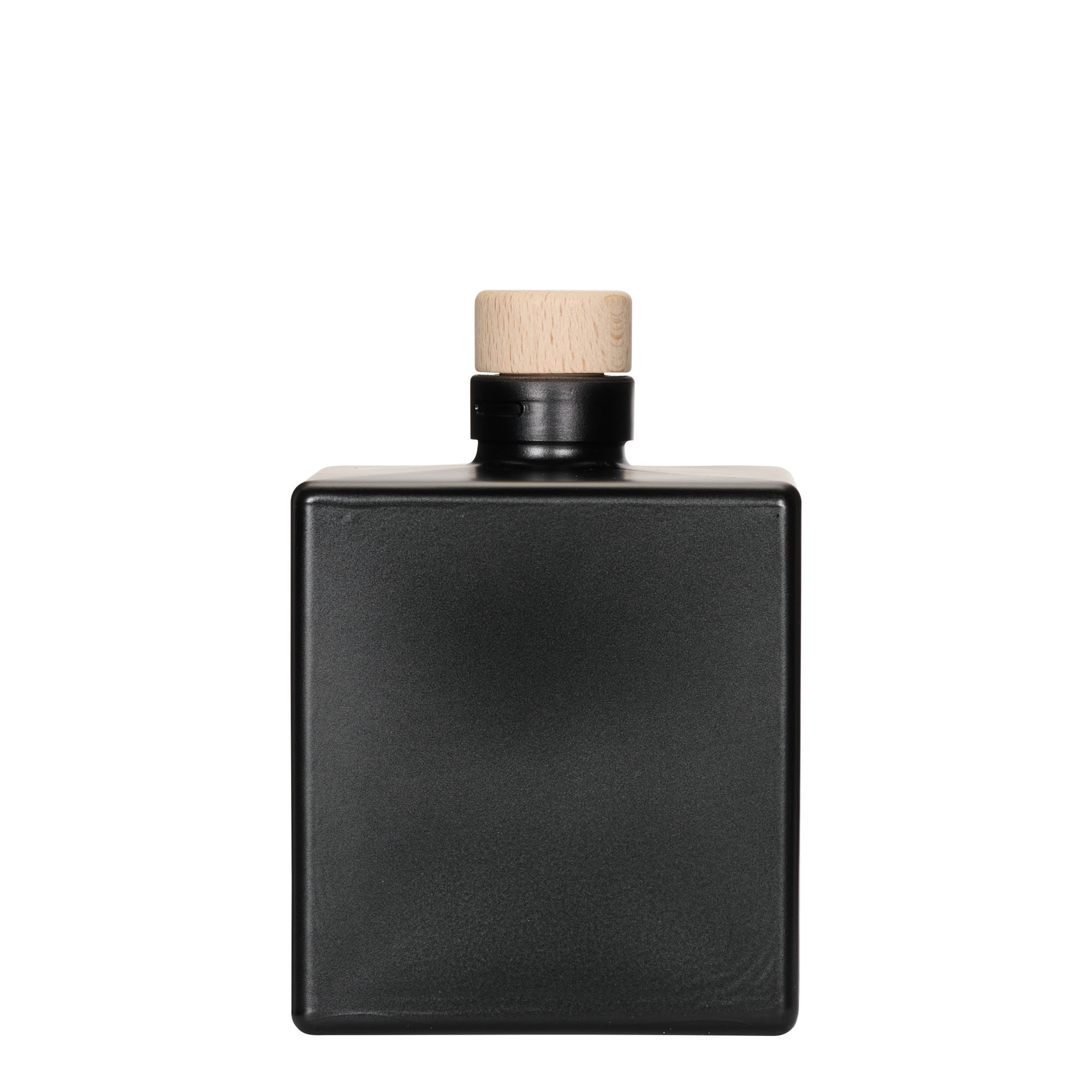 500 ml glass bottle ‘Cube’, square, black, opening: cork
