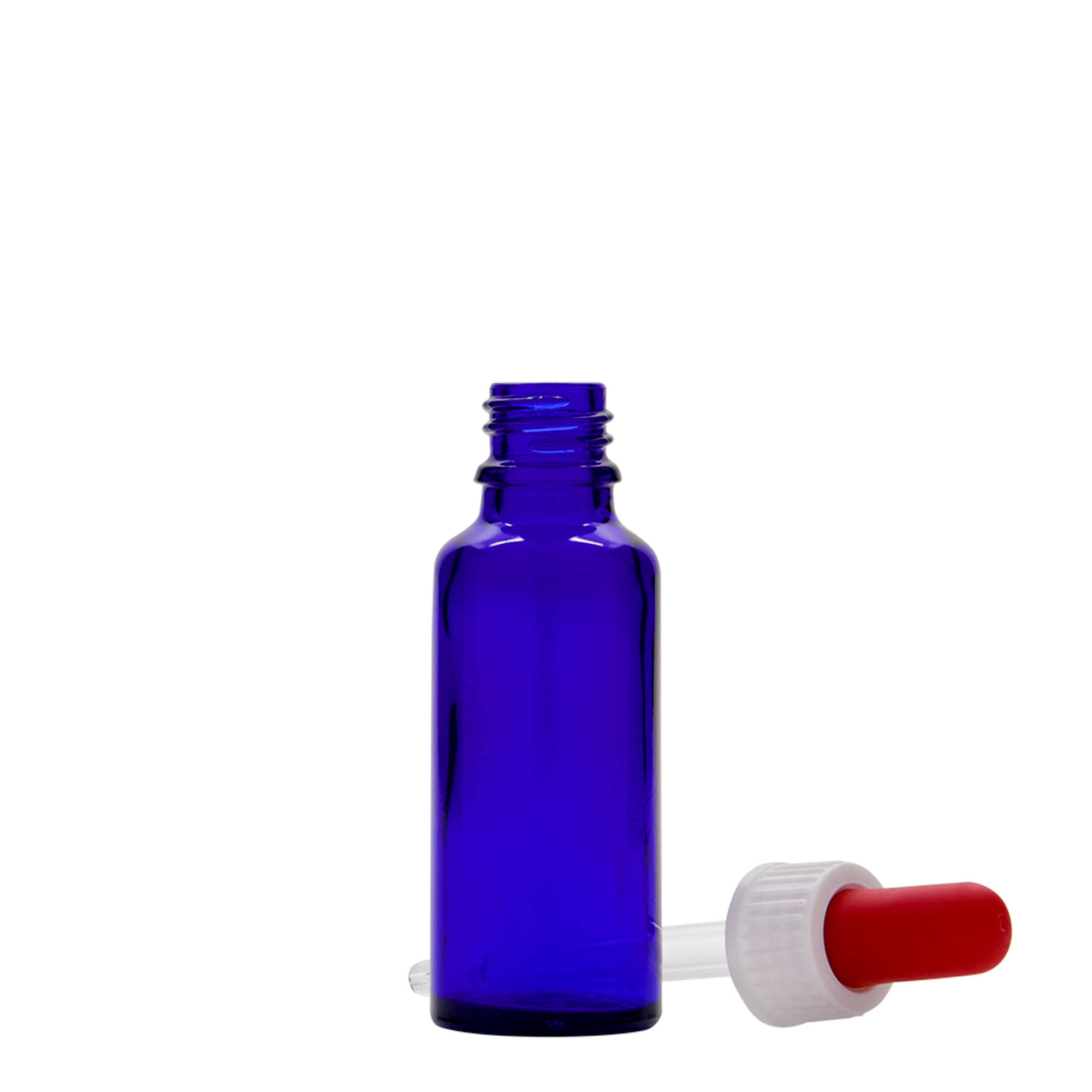 30 ml dropper bottle medical, glass, royal blue-red, opening: DIN 18