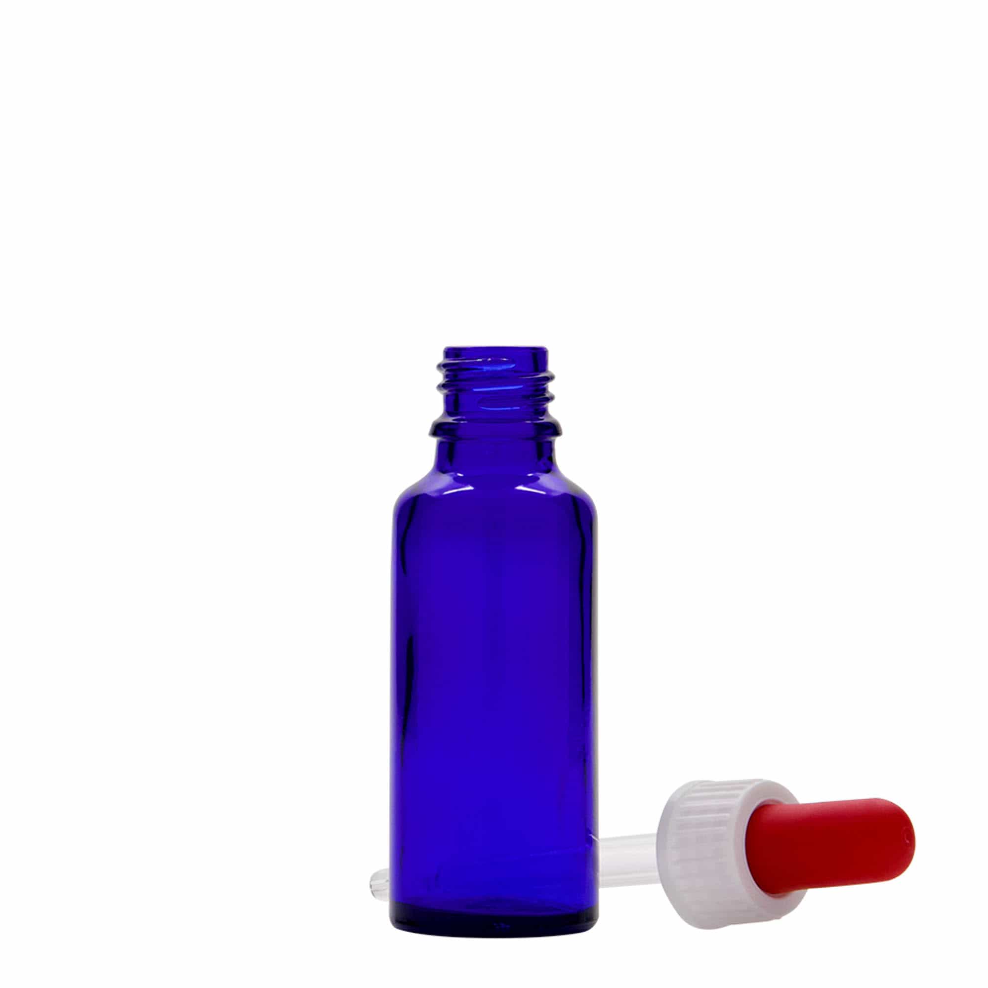 30 ml dropper bottle medical, glass, royal blue-red, opening: DIN 18