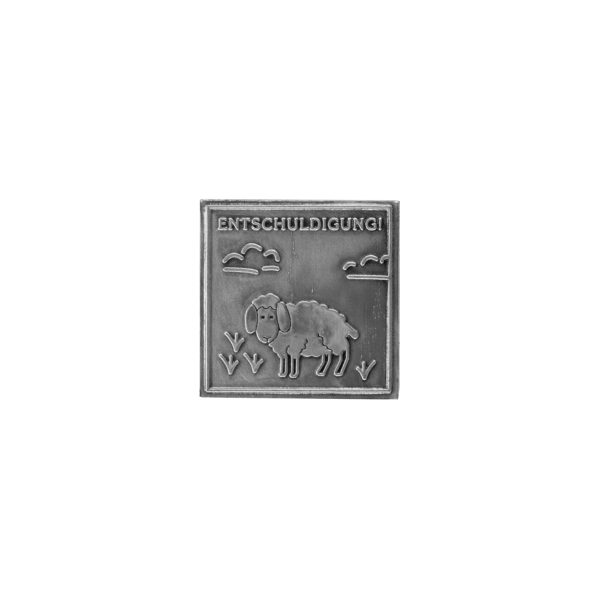 Tin label 'Sorry', square, metal, silver