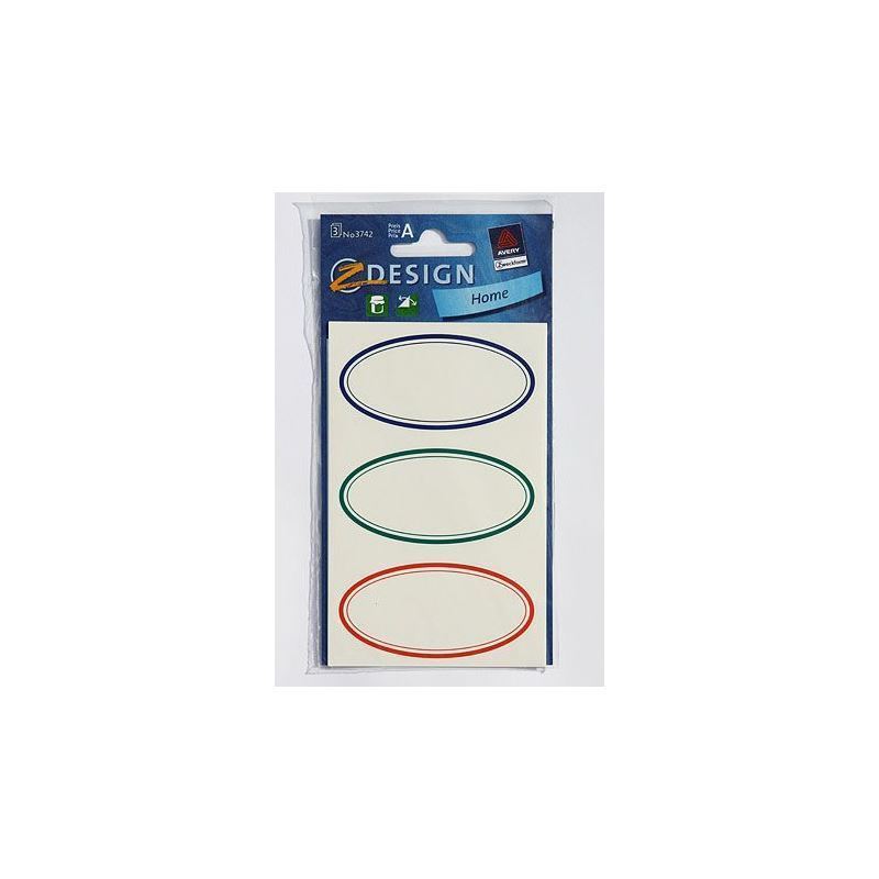 Themed labels 'Colourful Border', oval, paper, multicolour Themed labels 'Colourful Border', oval, paper, multicolour