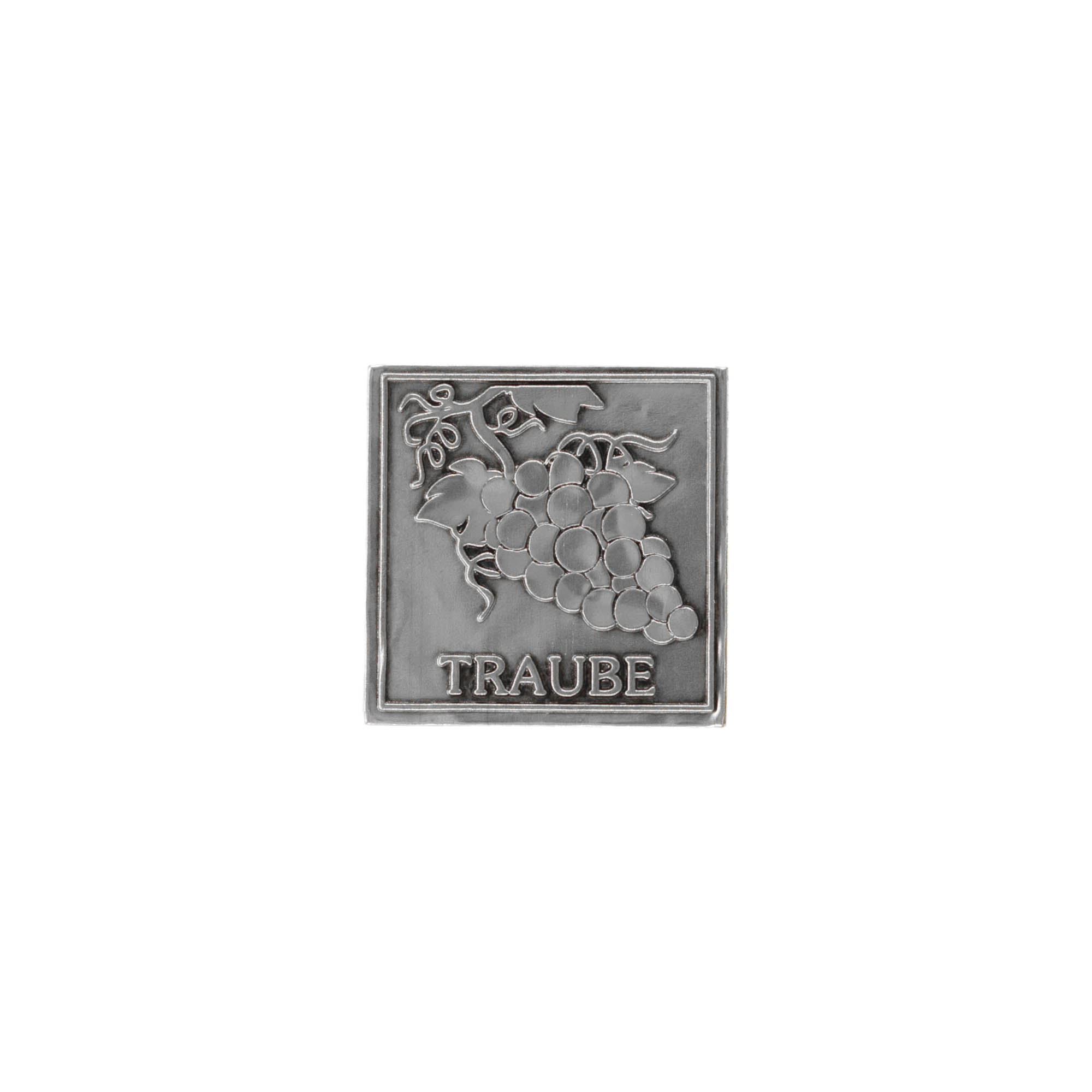 Tin label 'Grape', square, metal, silver Tin label 'Grape', square, metal, silver