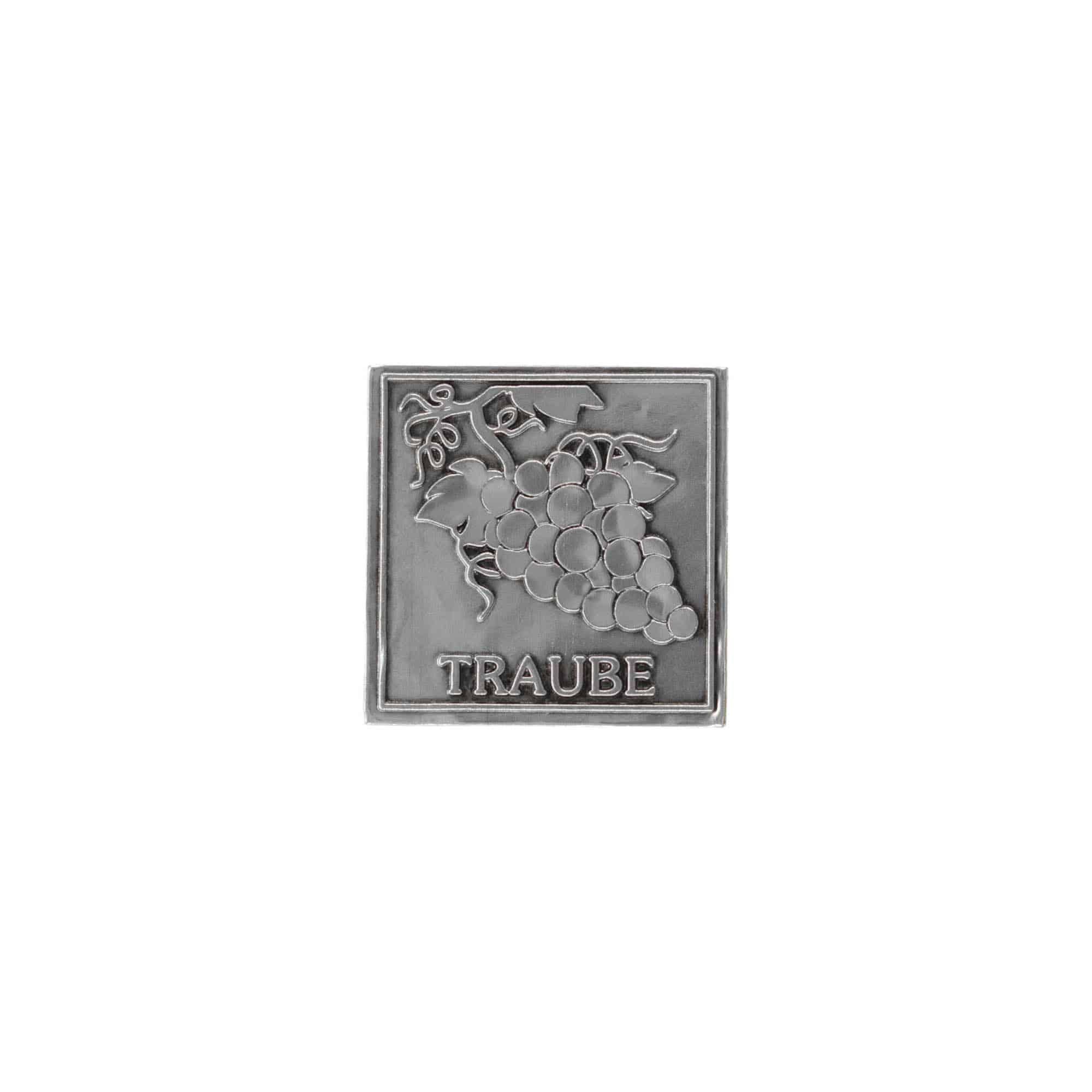 Tin label ‘Grape’, square, metal, silver