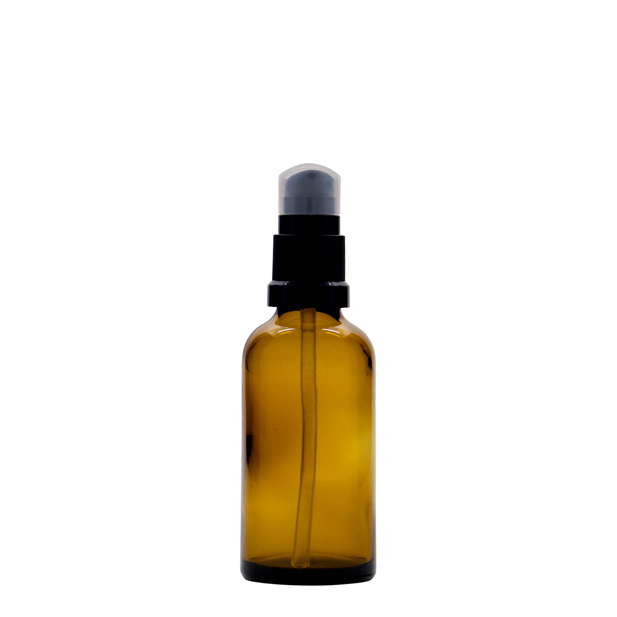 50 ml medical bottle with lotion pump, glass, brown, opening: DIN 18