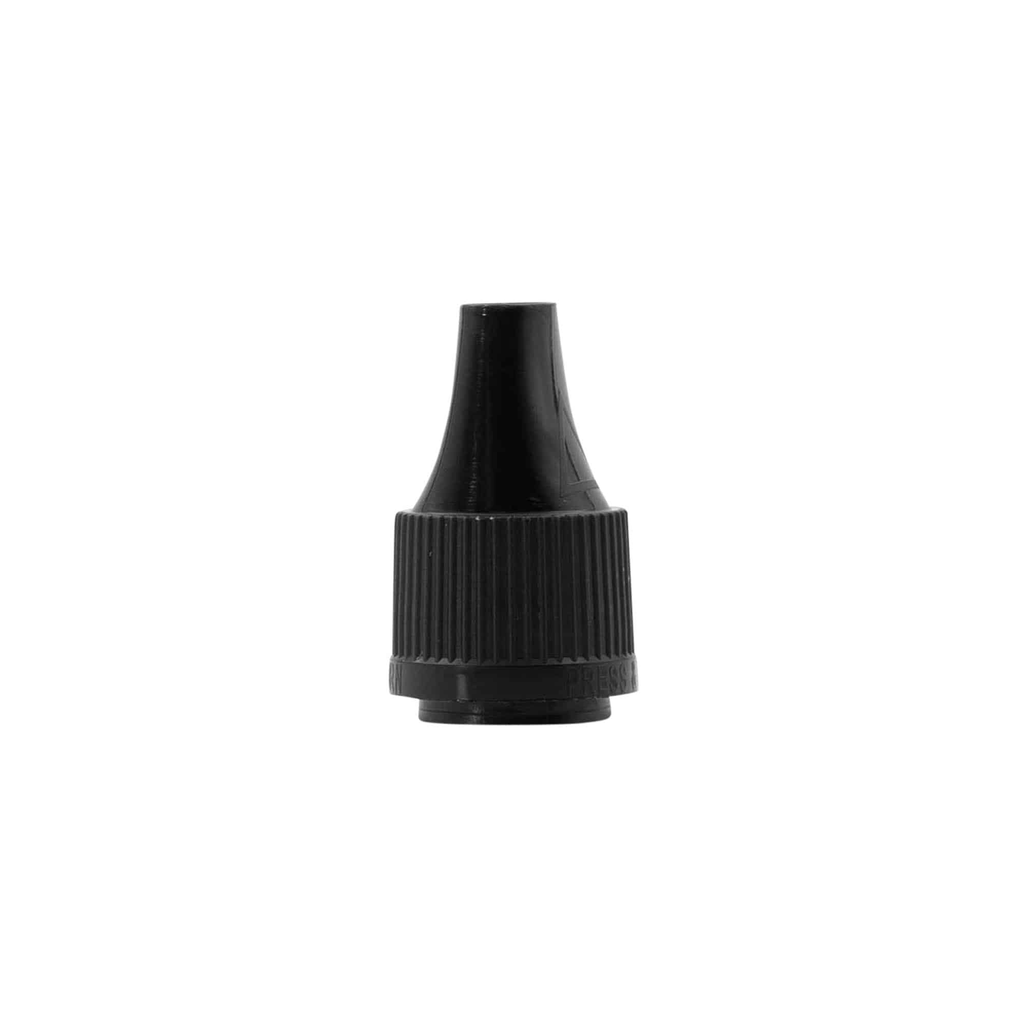 Screw cap with quality and child safety lock for ‘E-Liquid’, PP plastic, black